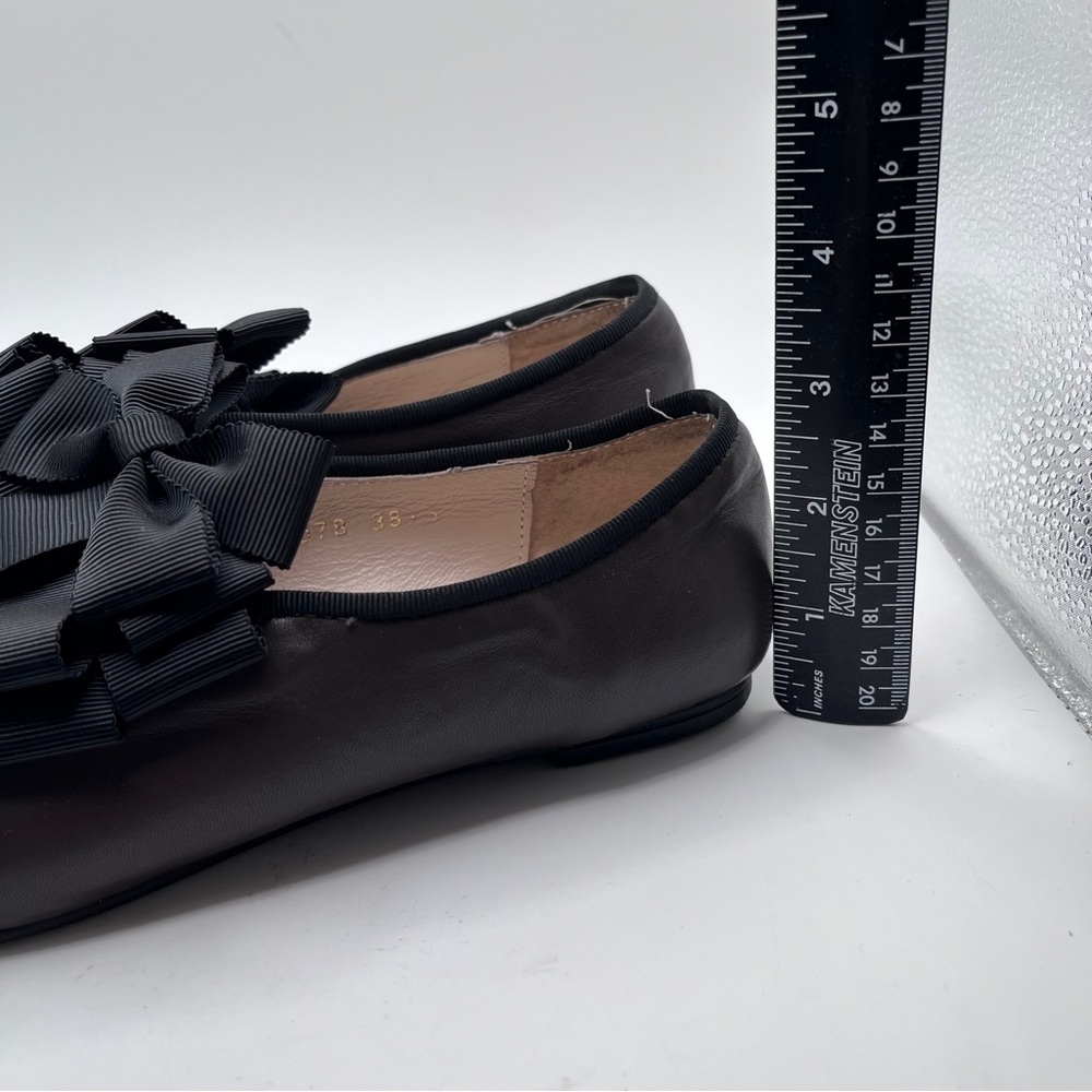 All Black flats bows point toe leather women’s size 38.5 US 8 edgy quite luxury - Picture 2 of 13